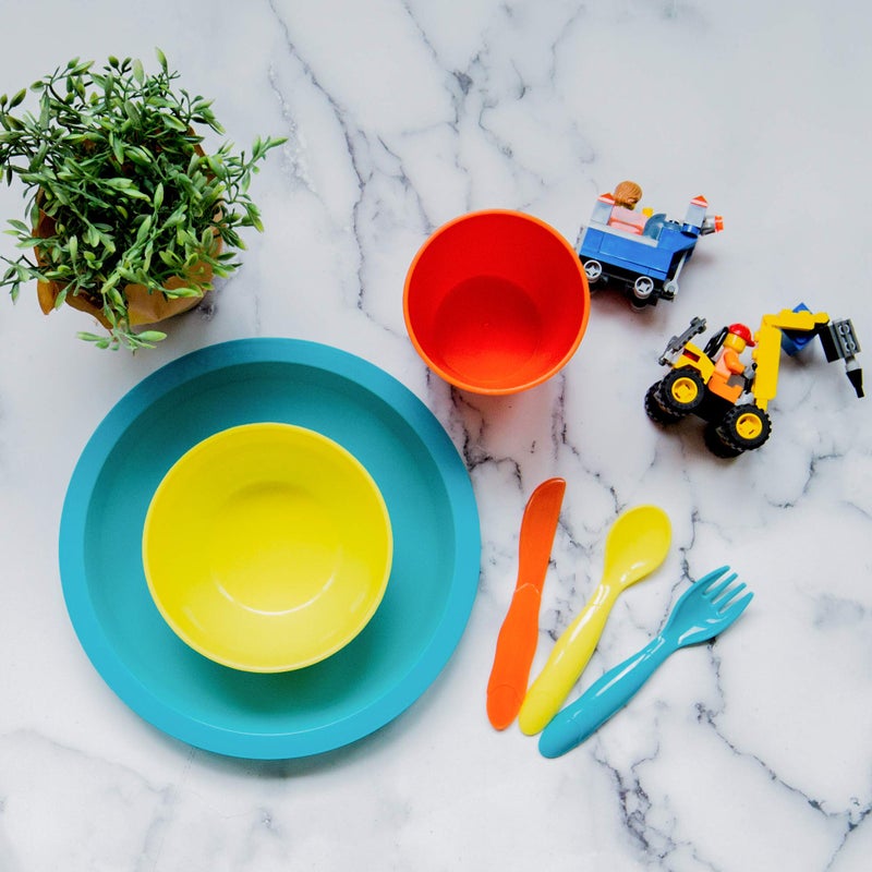 Youngever 54 Pcs Plastic Kids Dinnerware Set of 9 in Assorted Colors, Toddler Dining Set, Cups, Plates, Bowls, Flatware Set, Dishes - Image 3